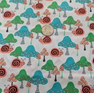 Snails And Mushrooms Cotton Fabric